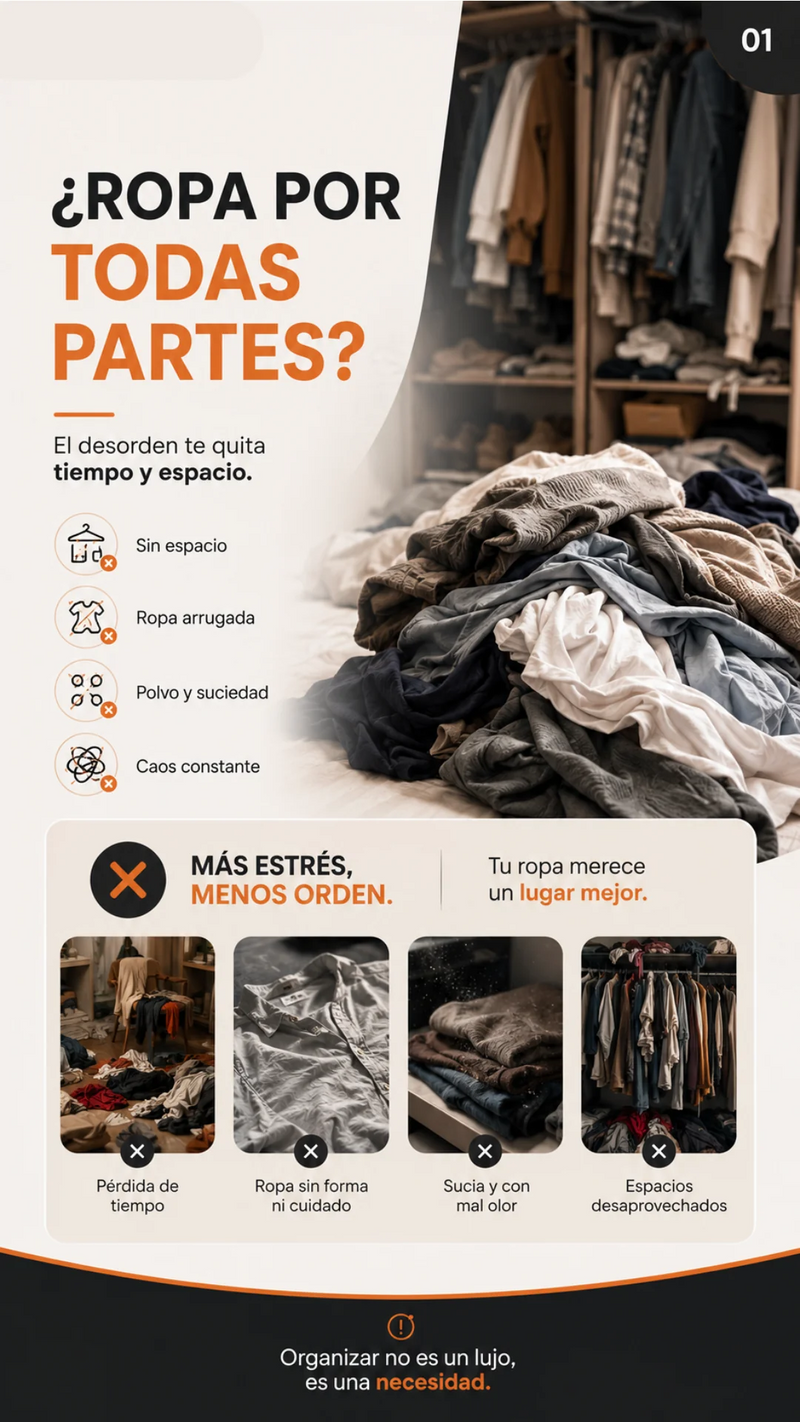 Ropa amontonada y desorden en el cuarto