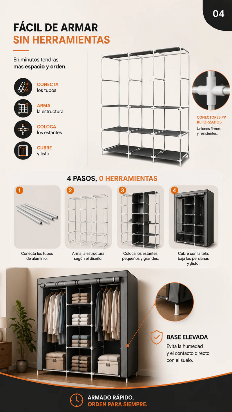 Cuatro pasos para armar el closet sin herramientas